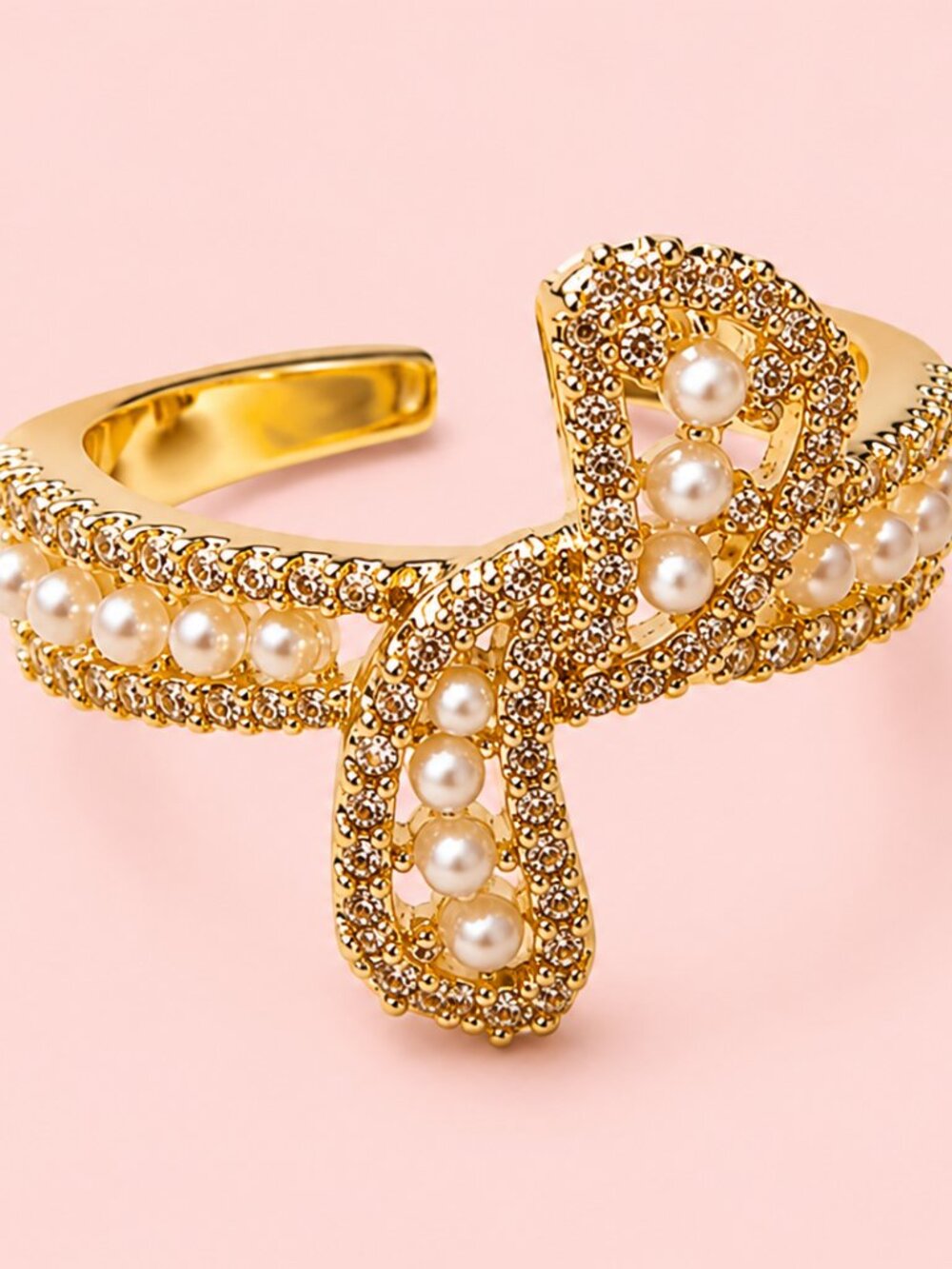 Micro-Pavé Pearl & Cubic Zirconia Bow Ring